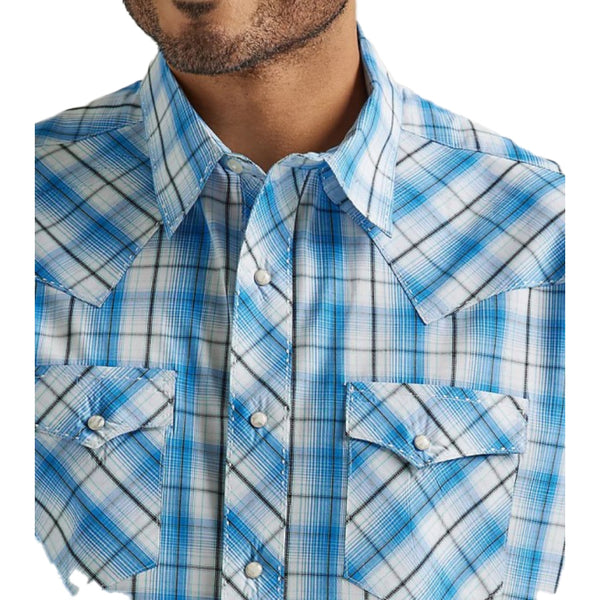 112326469 Wrangler Men's Short Sleeve Snap Shirt - Blue Plaid