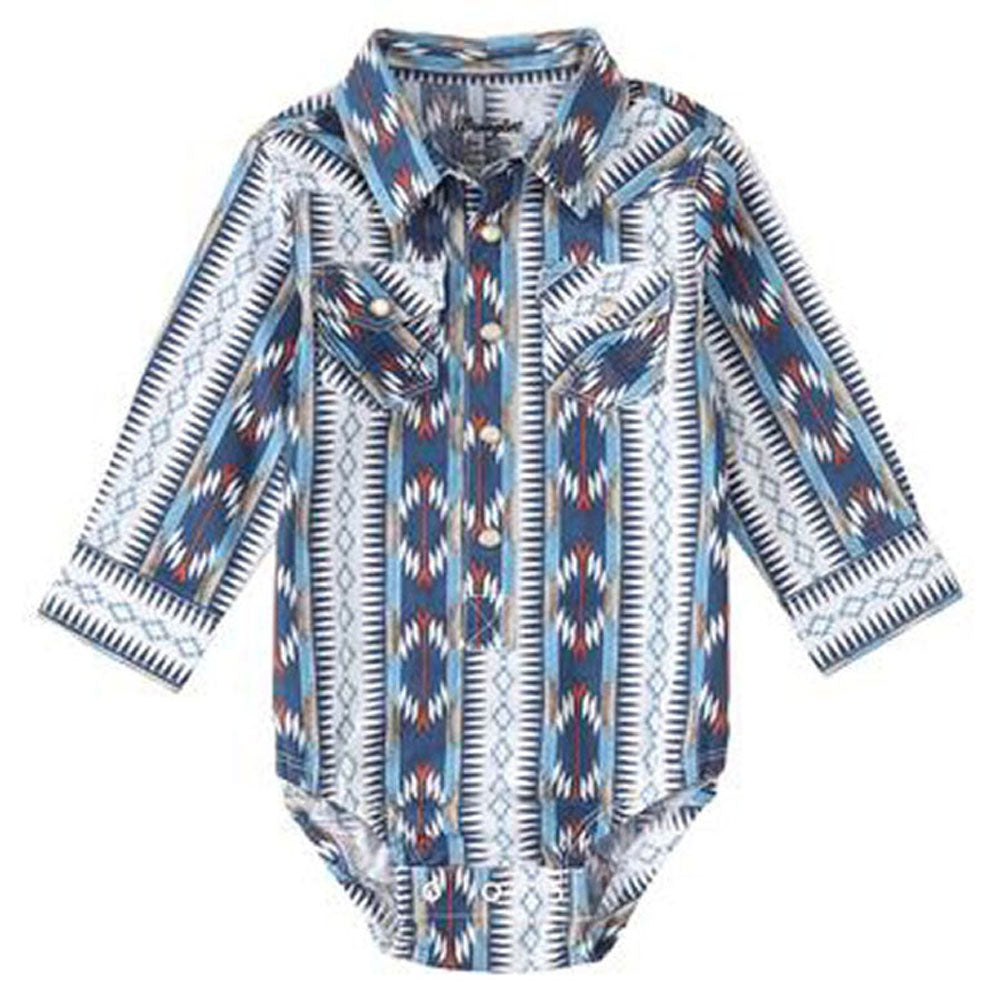112334564 Wrangler Baby Boy Bodysuit Blue Southwest Print
