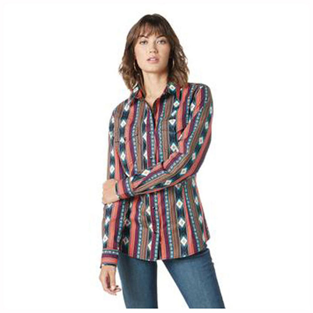 112336494 Wrangler Women's Retro Punchy Snap Shirt - Checotah Stripe