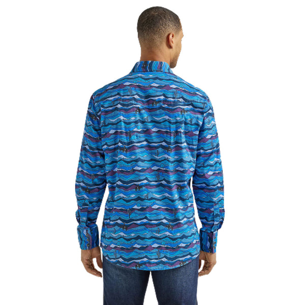 112338178 Wrangler Men's Coconut Cowboy Classic Fit Long Sleeve Snap Shirt - Blue