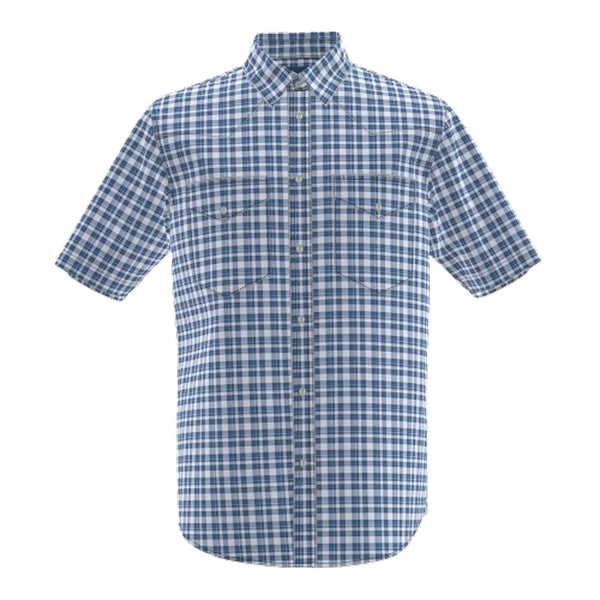 112344409 Wrangler Men's Wrinkle Resist Classic Fit Short Sleeve Snap Shirt - Blue