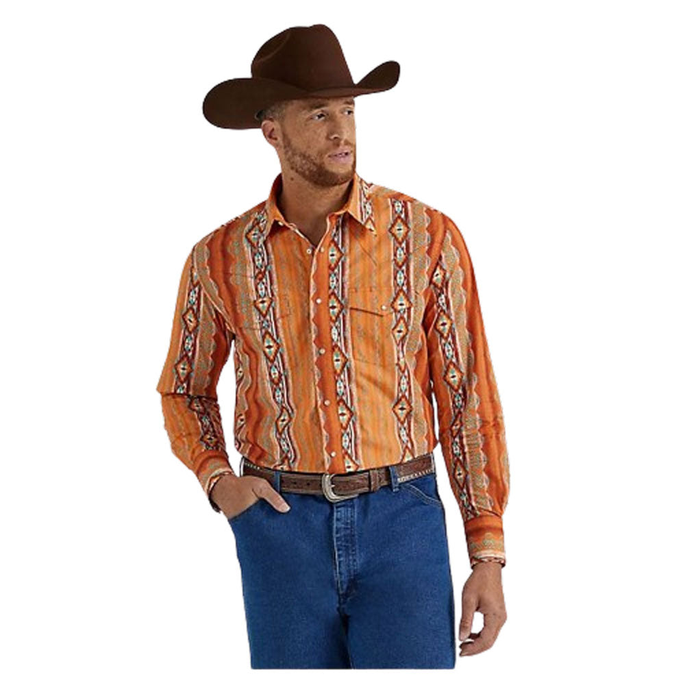 112344417 Wrangler Men's Checotah Western Long Sleeve Shirt - Rust