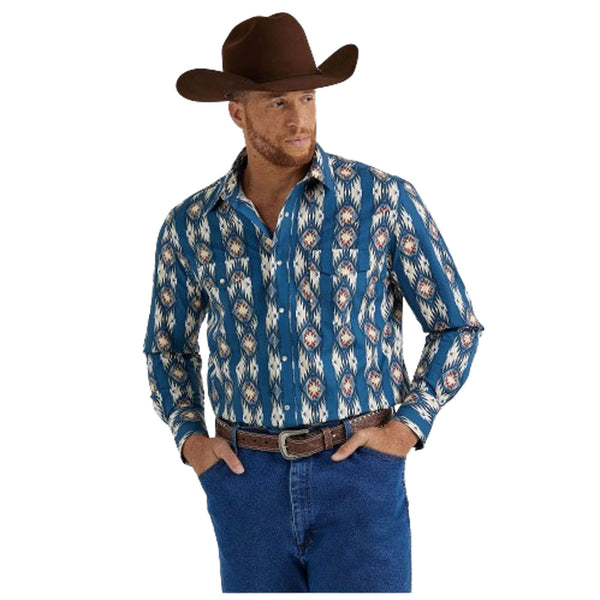 112344419 Wrangler Men's Checotah Western Long Sleeve Shirt - Deep Turquoise