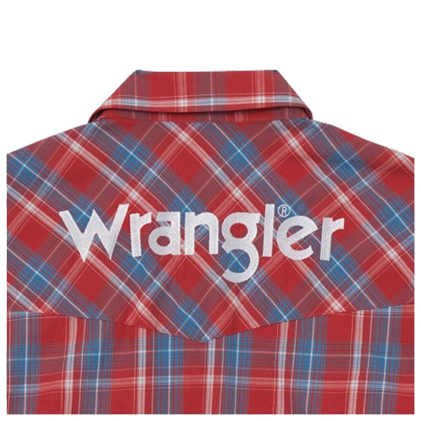 112344433 Wrangler Men's Logo Long Sleeve Western Snap Shirt - Red