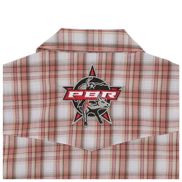 112344434 Wrangler PBR Men's Logo Long Sleeve Western Shirt - Red Plaid