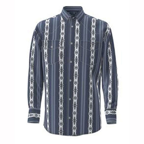112346070 Wrangler Men's Checotah Dress Western Long Sleeve Shirt - Navy Print