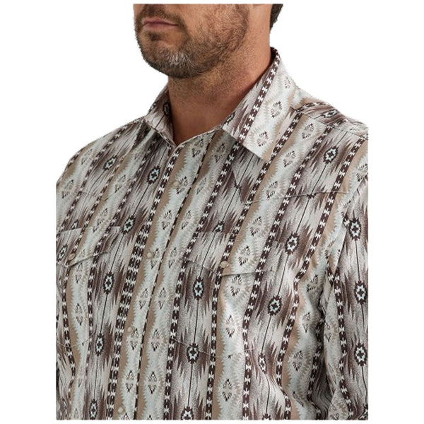 112346071 Wrangler Men's Checotah Dress Western Long Sleeve Shirt - Brown Southwest Print