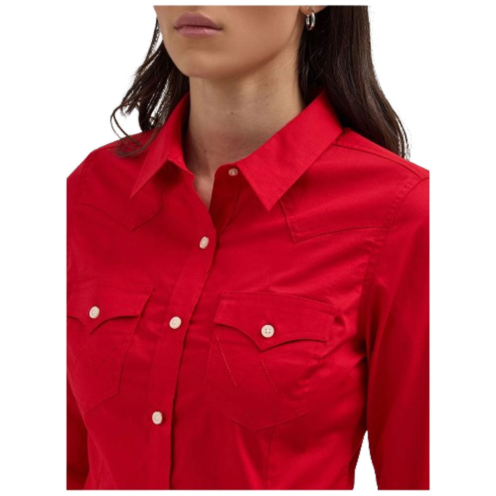 112358017 Wrangler Women's Retro Long Sleeve Solid Western Shirt