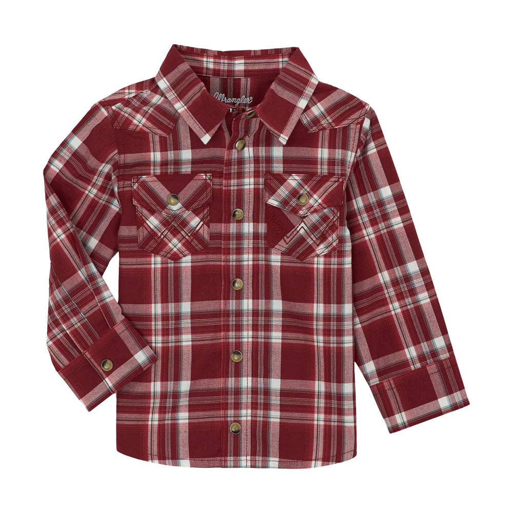 112359653 Wrangler Baby Boy Long Sleeve Snap Shirt Red The