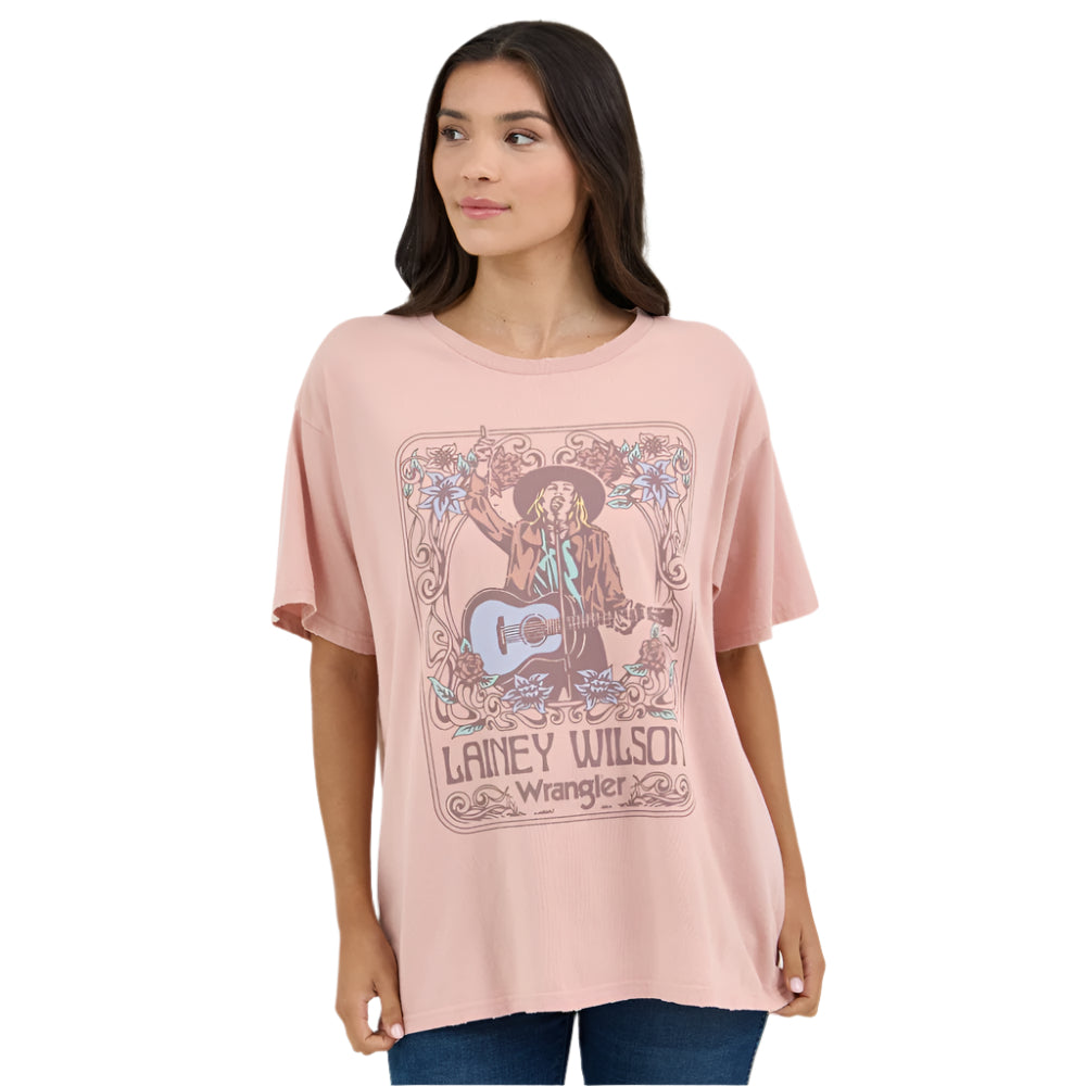 112361044 Wrangler Women's Lainey Wilson Short Sleeve Oversize Graphic T-Shirt - Misty Rose