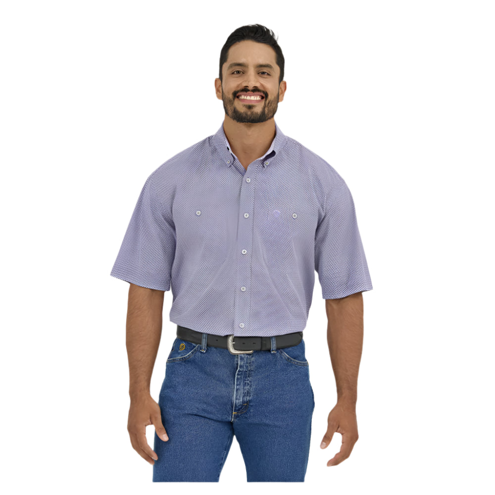 112365415 Wrangler® George Strait Collection Two Pocket Short Sleeve Shirt - Purple