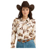 112367229 Wrangler Women's Retro Western Vintage Long Sleeve Snap Top - Cream
