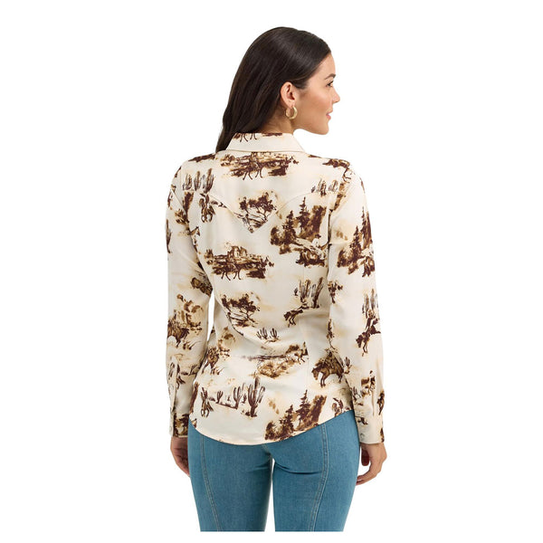 112367229 Wrangler Women's Retro Western Vintage Long Sleeve Snap Top - Cream
