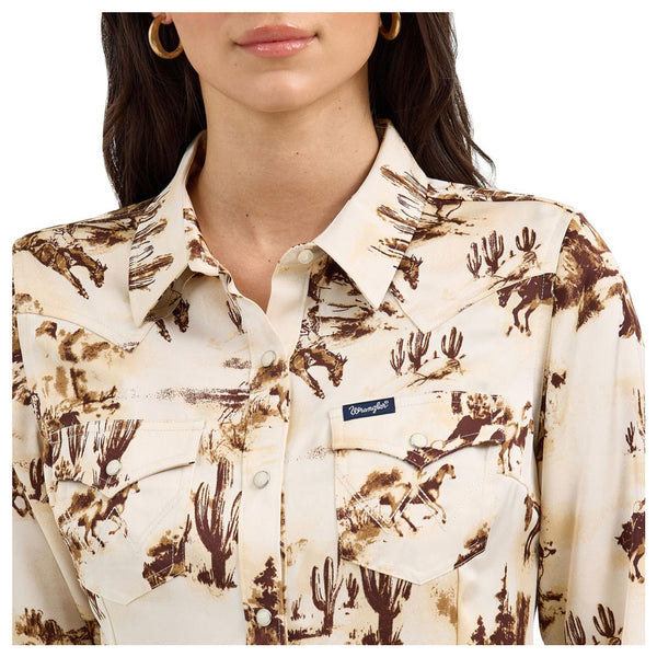 112367229 Wrangler Women's Retro Western Vintage Long Sleeve Snap Top - Cream