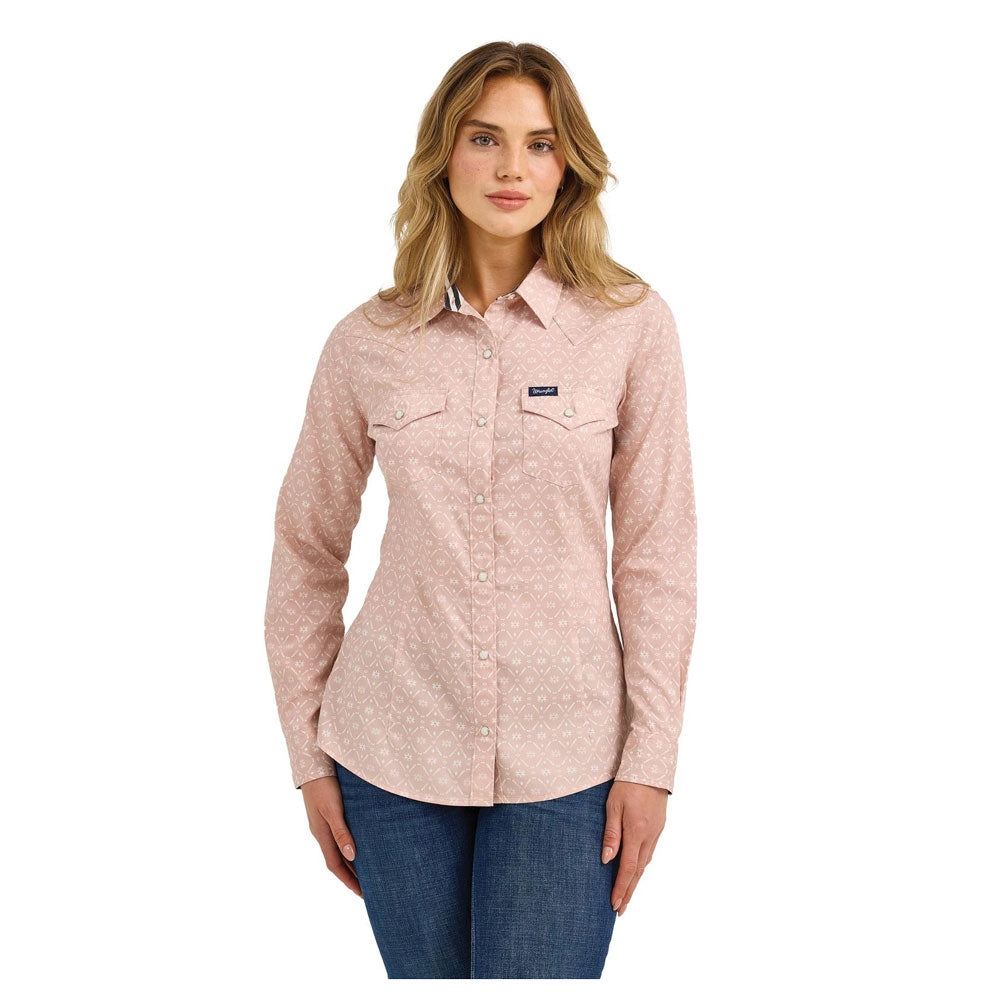 112367230 Wrangler Women's Retro Western Long Sleeve Dress Snap Shirt - Pink