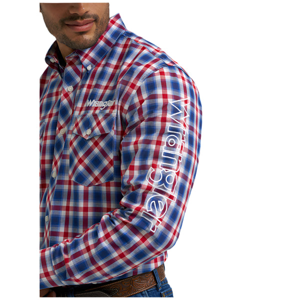 112367731 Wrangler Men's Logo Classic Fit Long Sleeve Shirt - Blue/Red/White