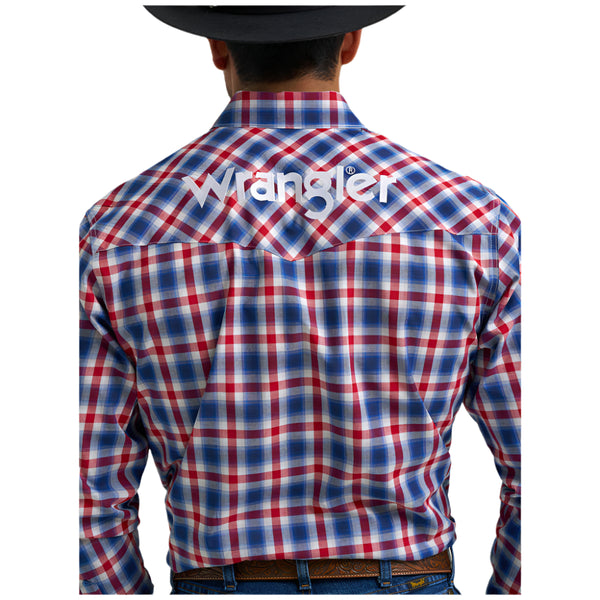 112367731 Wrangler Men's Logo Classic Fit Long Sleeve Shirt - Blue/Red/White