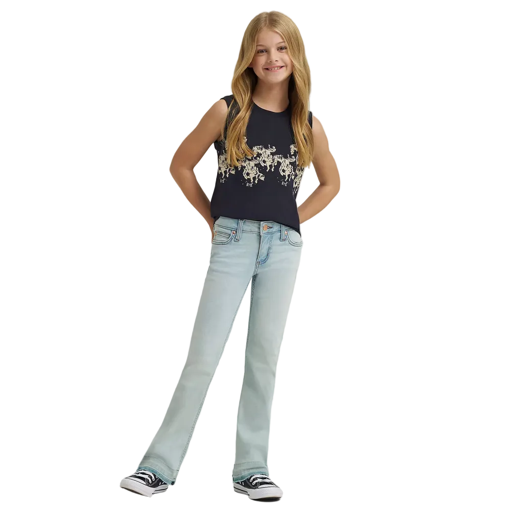 112368275 Wrangler® X Lainey Wilson Girls' Raw Hem Boot Hugger Jean - Bleach