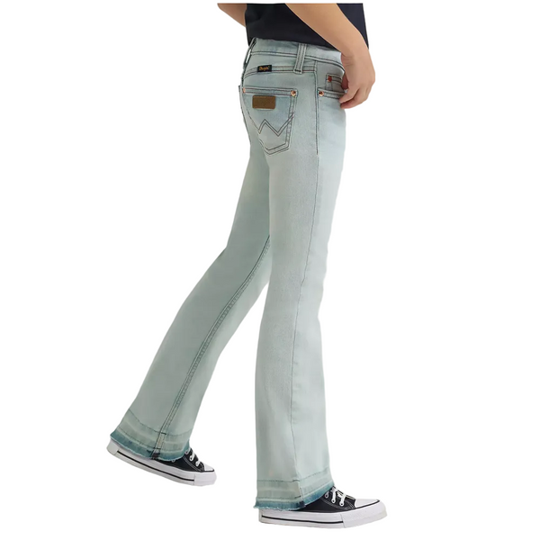 112368275 Wrangler® X Lainey Wilson Girls' Raw Hem Boot Hugger Jean - Bleach