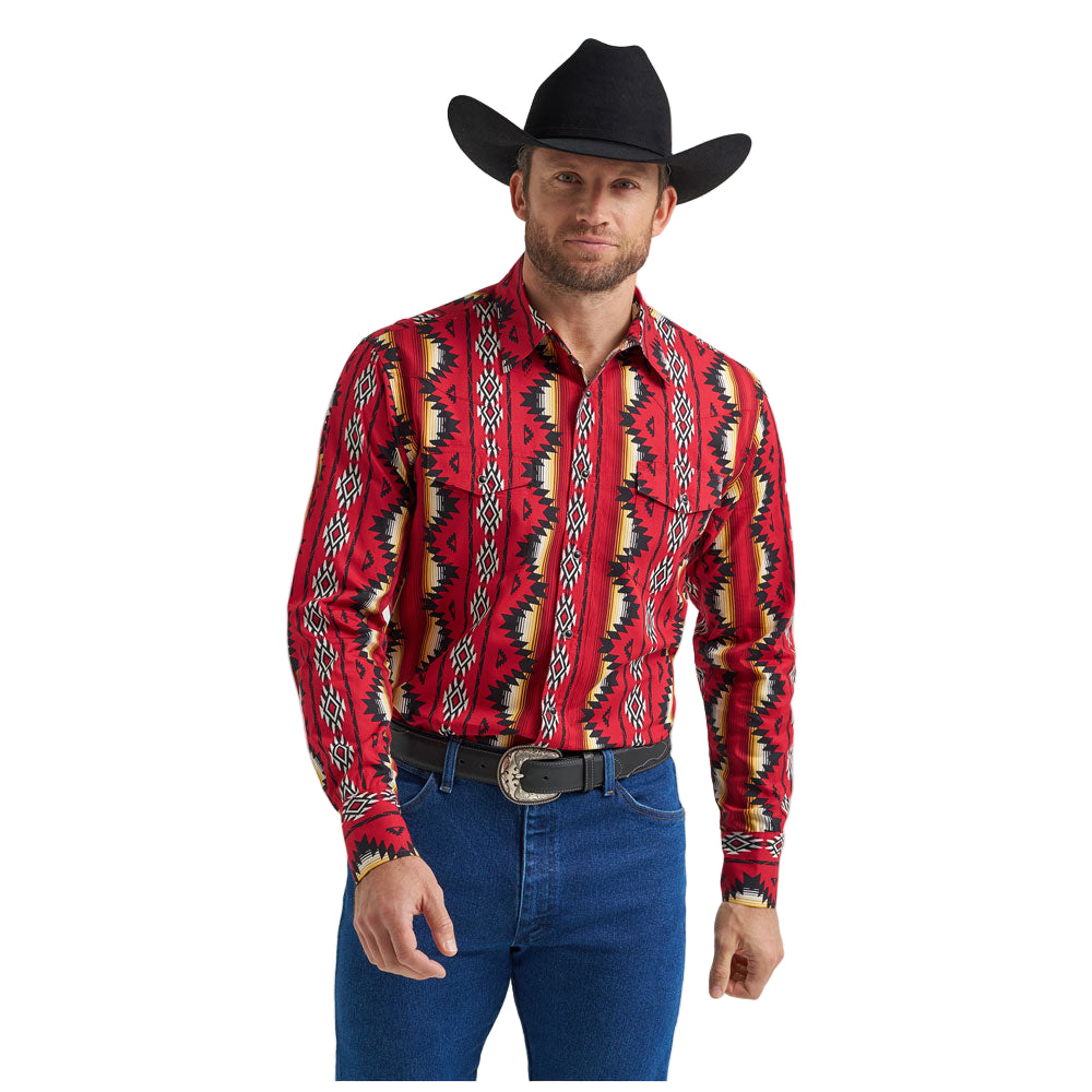 112369430 Wrangler Men's Checotah Western Classic Fit Long Sleeve Snap Shirt - Red Multicolor