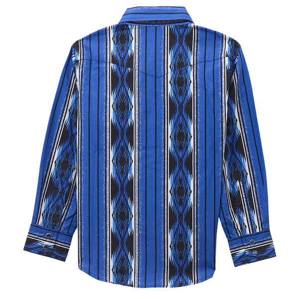 112369458 Wrangler Boys Checotah Long Sleeve Western Snap Shirt - Blue Multi