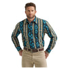 112369467 Wrangler Men's Checotah Western Classic Fit Long Sleeve Snap Shirt - Teal Multicolor