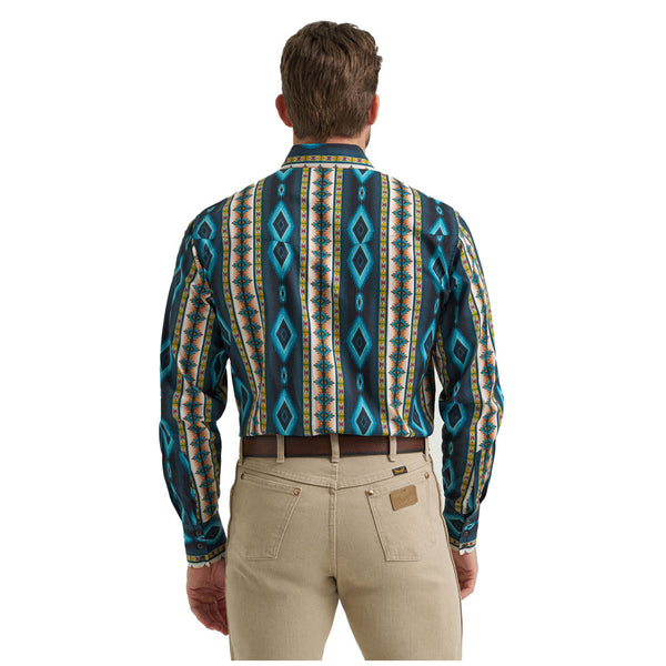 112369467 Wrangler Men's Checotah Western Classic Fit Long Sleeve Snap Shirt - Teal Multicolor