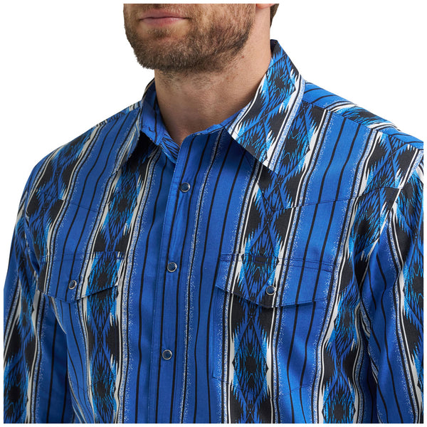 112369484 Wrangler Men's Checotah Western Classic Fit Long Sleeve Snap Shirt - Blue Multicolor
