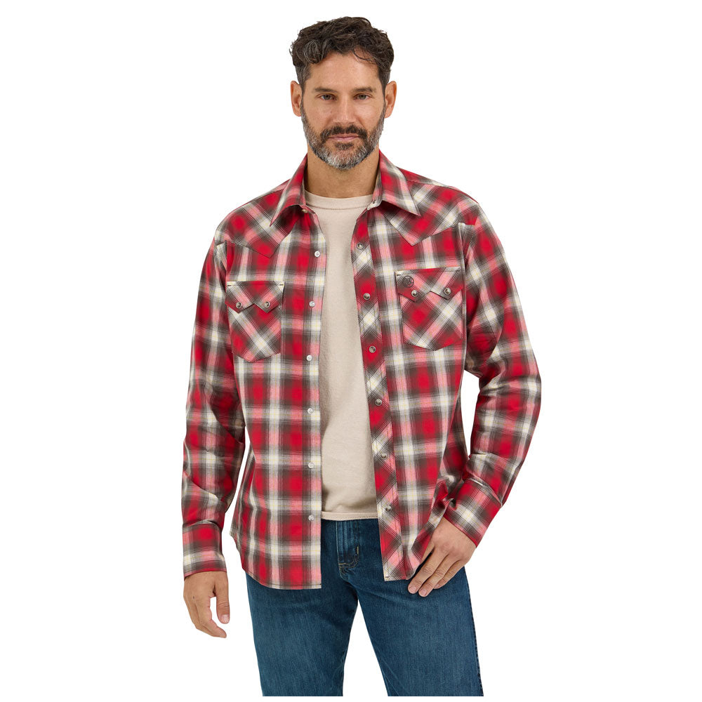 112369521 Wrangler Men's Retro Modern Fit Long Sleeve Snap Shirt - Red Multi