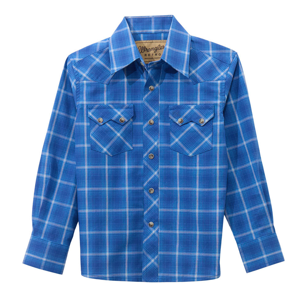 112369560 Wrangler Boys' Retro Long Sleeve Snap Shirt - True Blue