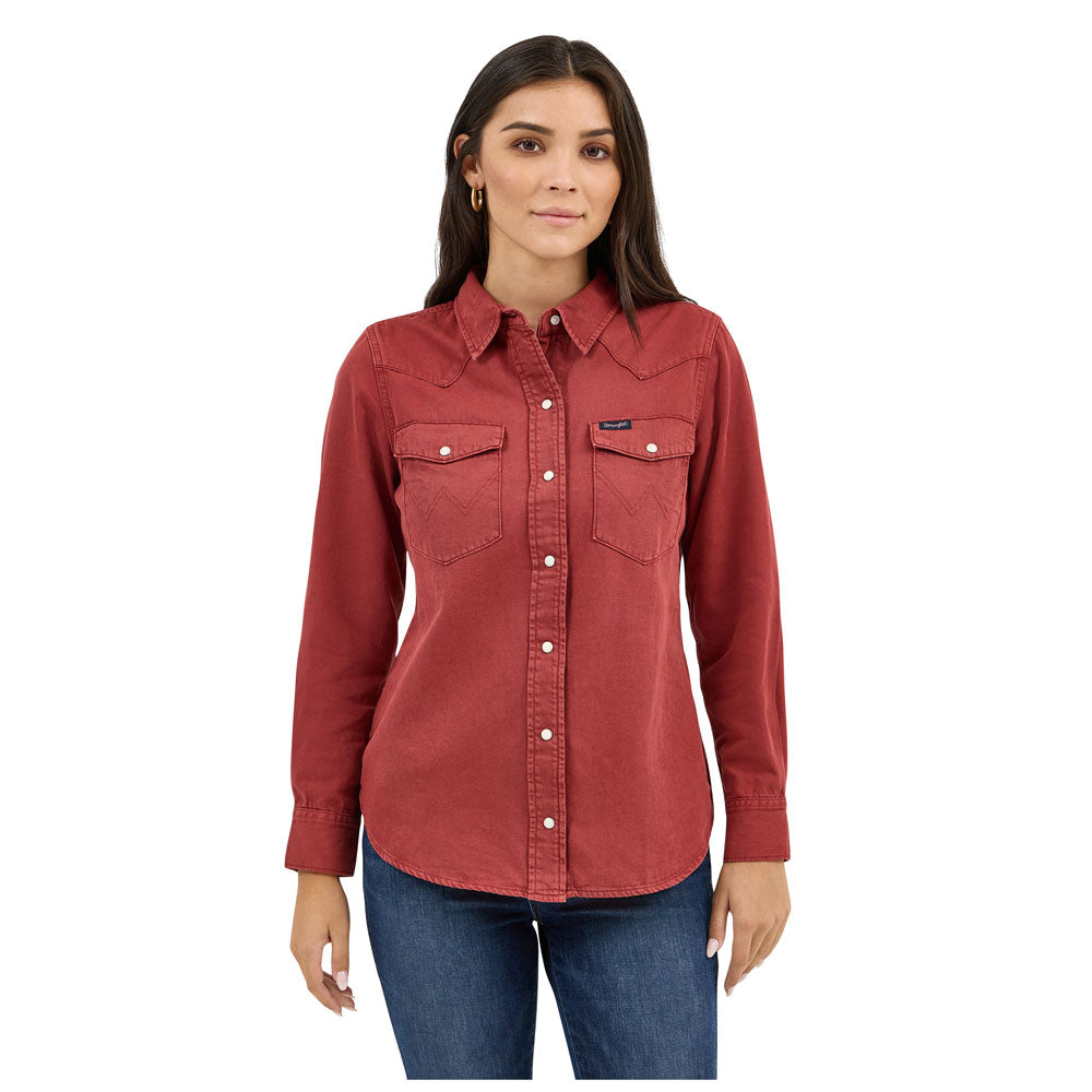 112371716 Wrangler Women's Retro Vintage Cowboy Long Sleeve Snap Shirt - Burgundy