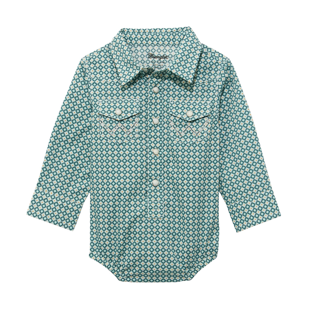 112374301 Wrangler Baby Boy Long Sleeve Western Bodysuit - Turquoise