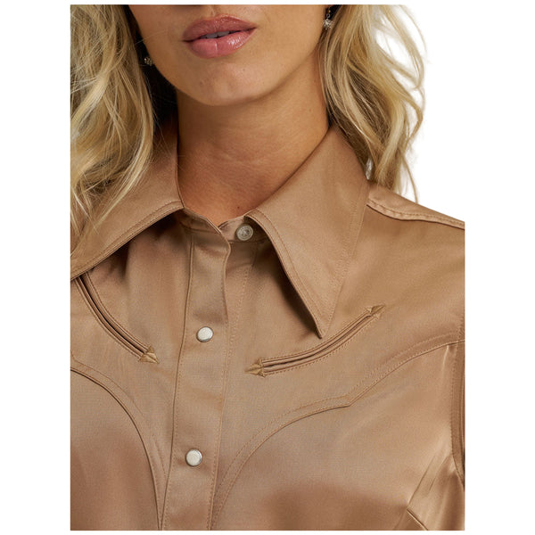112374462 Wrangler X Lainey Wilson Women's Satin Snap Shirt - Gold