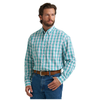 112374594 Wrangler® Men's George Strait Collection One Pocket Long Sleeve Button Down Shirt - Teal