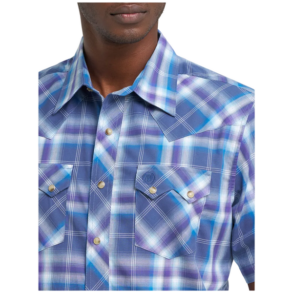 112374756 Wrangler Men's Retro® Short Sleeve Modern Fit Snap Shirt - Blue/Purple