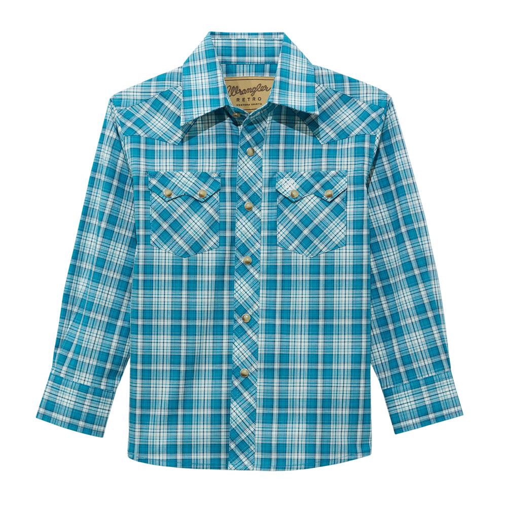 112374765 Wrangler Boys' Retro® Long Sleeve Snap Shirt - Blue