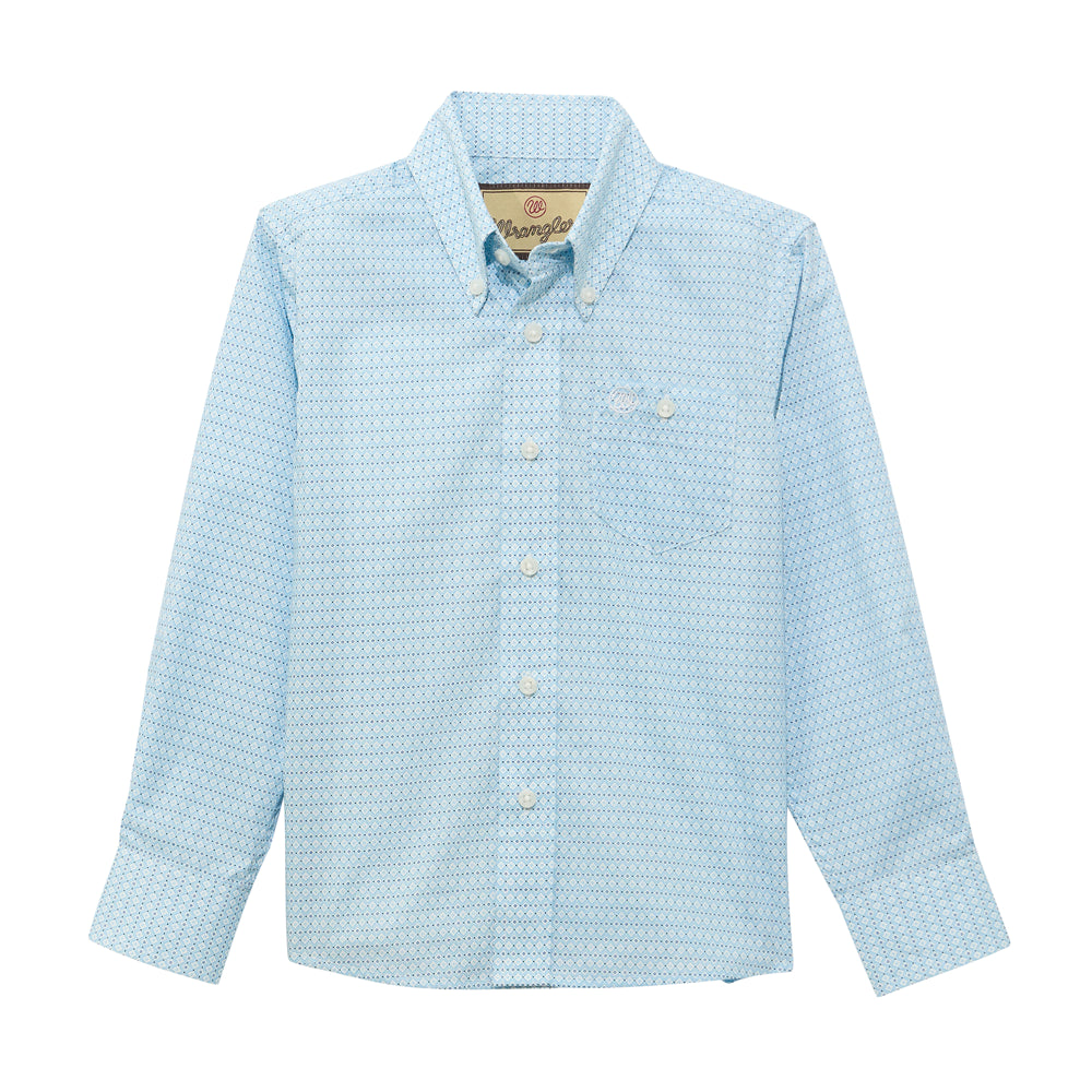 112374800 Wrangler Boys' Classic Long Sleeve Button Down Western Shirt - Blue