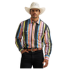 112374803 Wrangler Men's Vintage Inspired Brushpopper Long Sleeve Classic Fit Snap Shirt - Black Multi Stripe