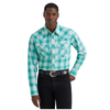 112374857 Wrangler Men's Long Sleeve Logo Snap Shirt - Turquoise