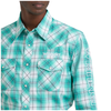 112374857 Wrangler Men's Long Sleeve Logo Snap Shirt - Turquoise