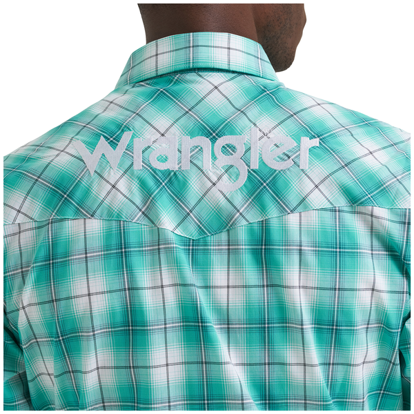 112374857 Wrangler Men's Long Sleeve Logo Snap Shirt - Turquoise