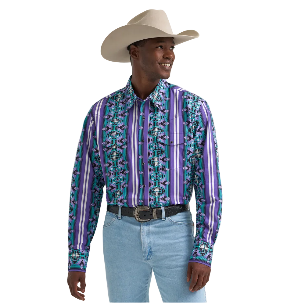 112374916 Wrangler Men's Checotah® Dress Western Classic Fit Long Sleeve Shirt - Purple