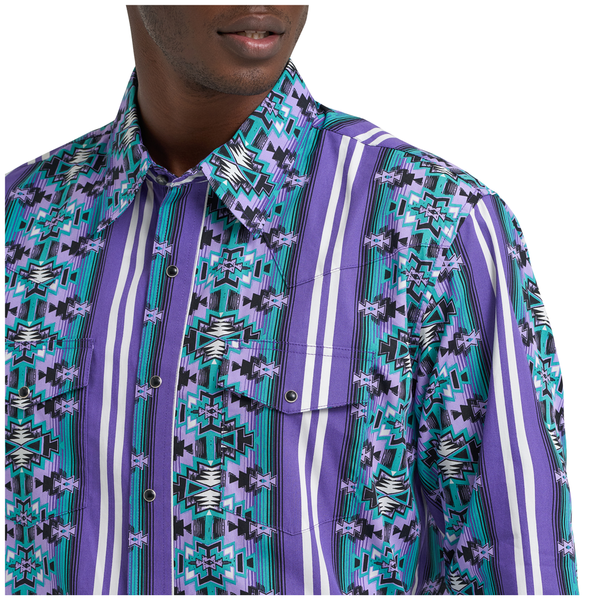 112374916 Wrangler Men's Checotah® Dress Western Classic Fit Long Sleeve Shirt - Purple