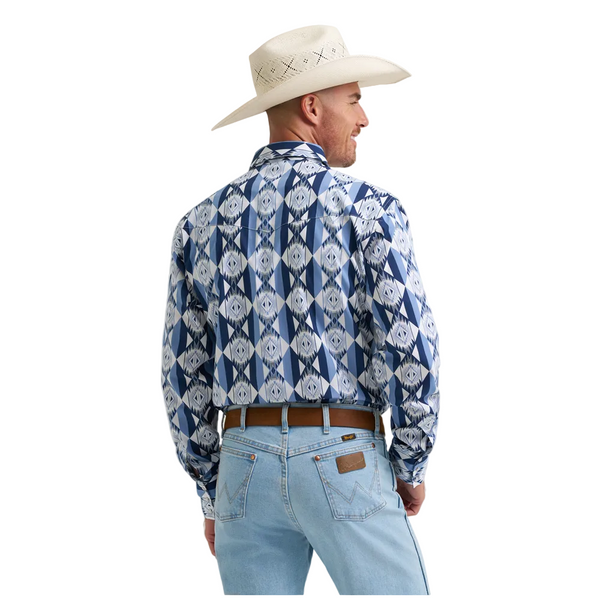 112374917 Wrangler Men's Checotah® Dress Western Classic Fit Long Sleeve Shirt - Blue