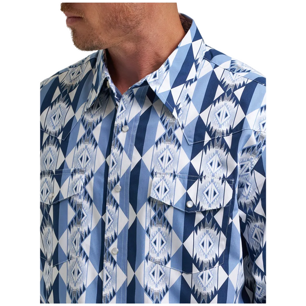 112374917 Wrangler Men's Checotah® Dress Western Classic Fit Long Sleeve Shirt - Blue