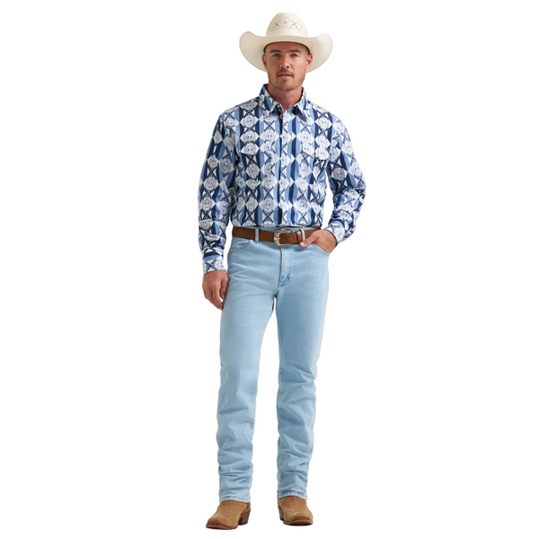 112374917 Wrangler Men's Checotah® Dress Western Classic Fit Long Sleeve Shirt - Blue