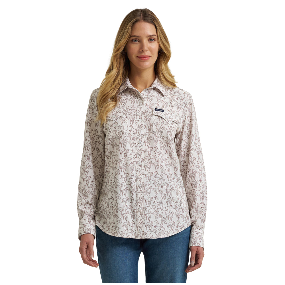 112375045 Wrangler Women's Performance Aria Long Sleeve Shirt - White