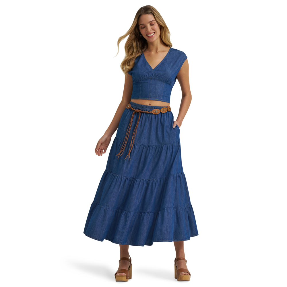 112375219 Wrangler Women's Tiered Maxi Skirt - Dark Denim