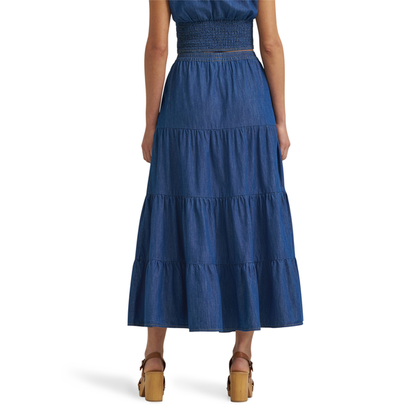 112375219 Wrangler Women's Tiered Maxi Skirt - Dark Denim