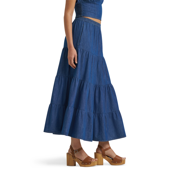 112375219 Wrangler Women's Tiered Maxi Skirt - Dark Denim